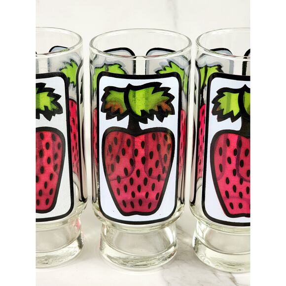 Libbey Strawberry Pedestal Tumbler Glass 16oz Retro 80's 6 1/2" x4 Vintage - Picture 4 of 14